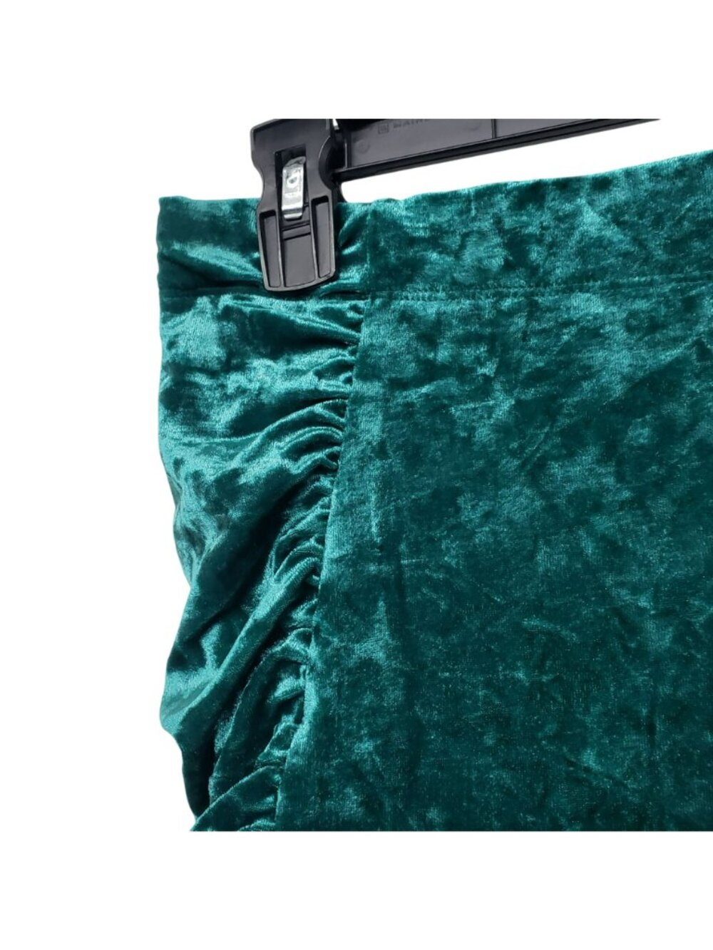 Vintage Style Bisou Bisou 90s Crushed Velvet Emerald Green Ruched Pencil Skirt M - Picture 9 of 11